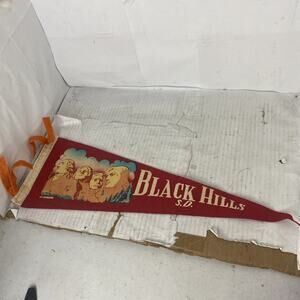 Vintage Black Hills South Dakota Red 17.5” Felt Pennant Flag Souvenir